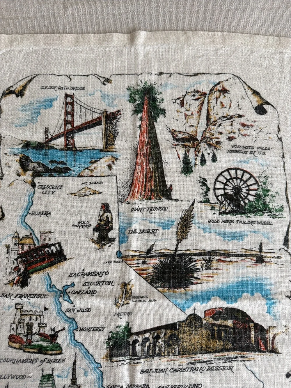 VTG Kay Dee California Souvenir 100% Pure Linen Tea Towel